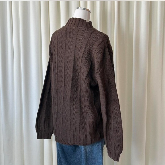 VTG 90s St. John’s Bay Dark Brown Cable Knit Sweater Oversized Grandpa Core XL. - Picture 6 of 8